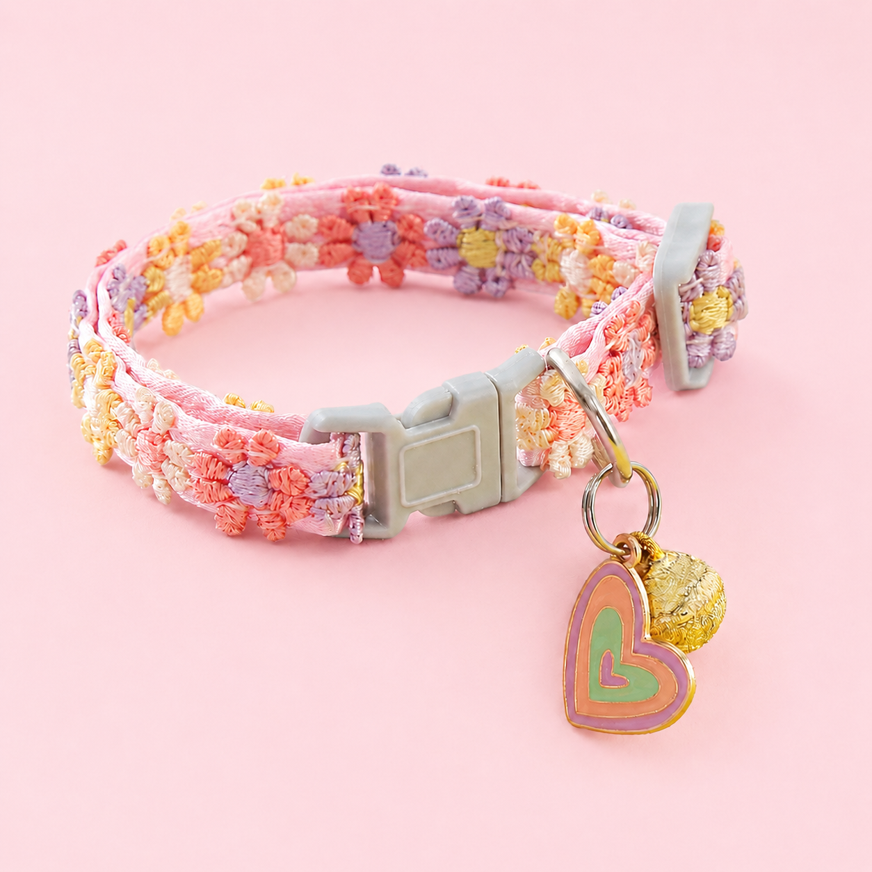 Handmade Floral Woven Adjustable Pet Collar with Bell & Charm