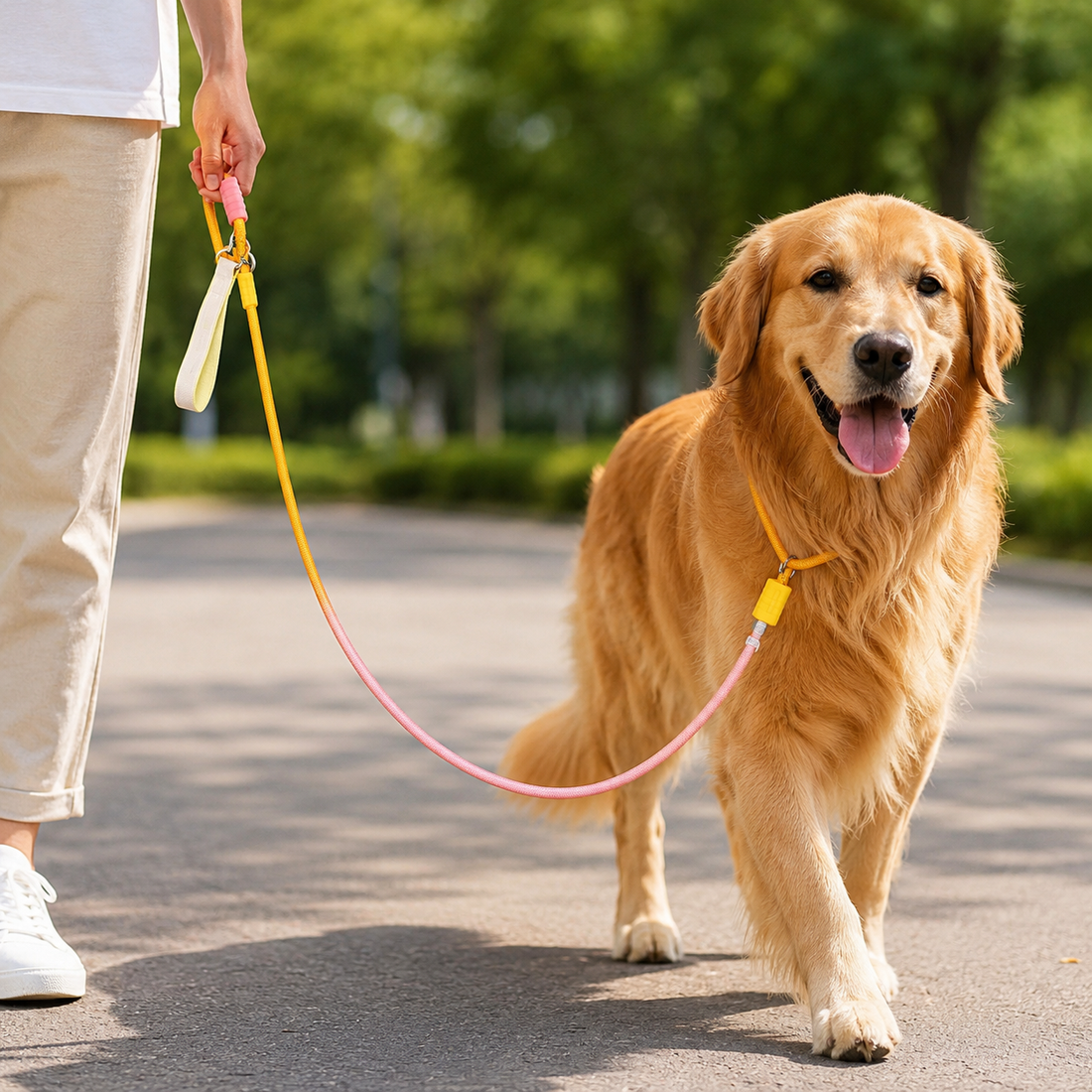 Gradient Anti-Tangle Slip Lead Dog Leash with Padded Handle & Dual Safety Stoppers