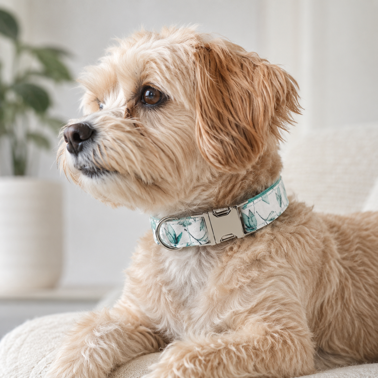 Floral Print Adjustable Dog Collar with Premium Metal Buckle