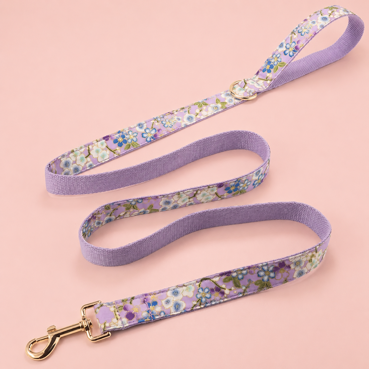 Purple Floral Dog Collar, Leash, Harness & Bow Tie Set – Adjustable Pet Walking Accessories