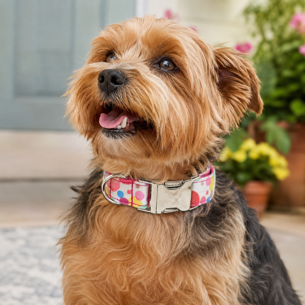 Adjustable Patterned Dog Collar with Gold Metal Buckle