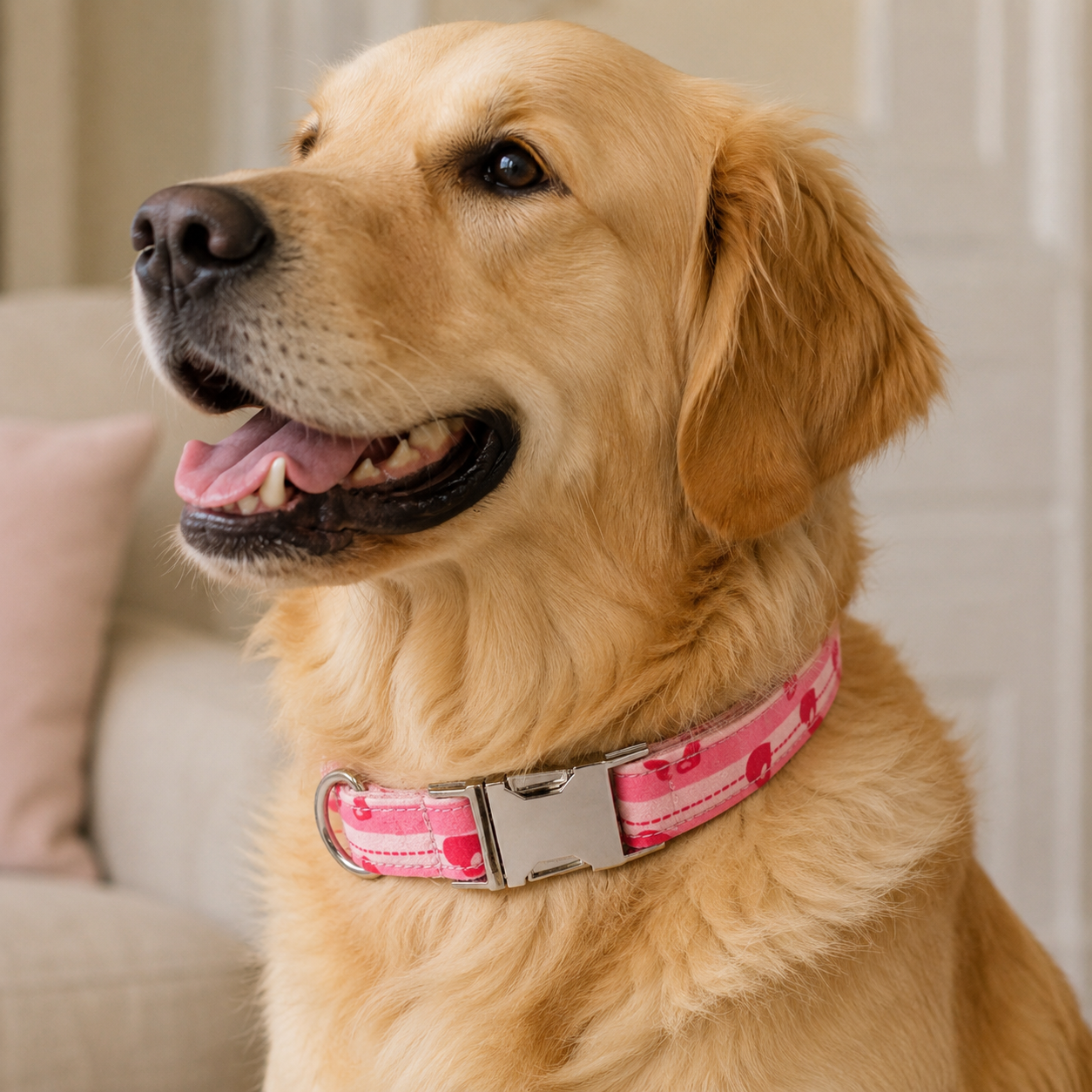 Adjustable Printed Dog Collar with Metal Buckle – Soft Fabric Collar for Small to Large Dogs