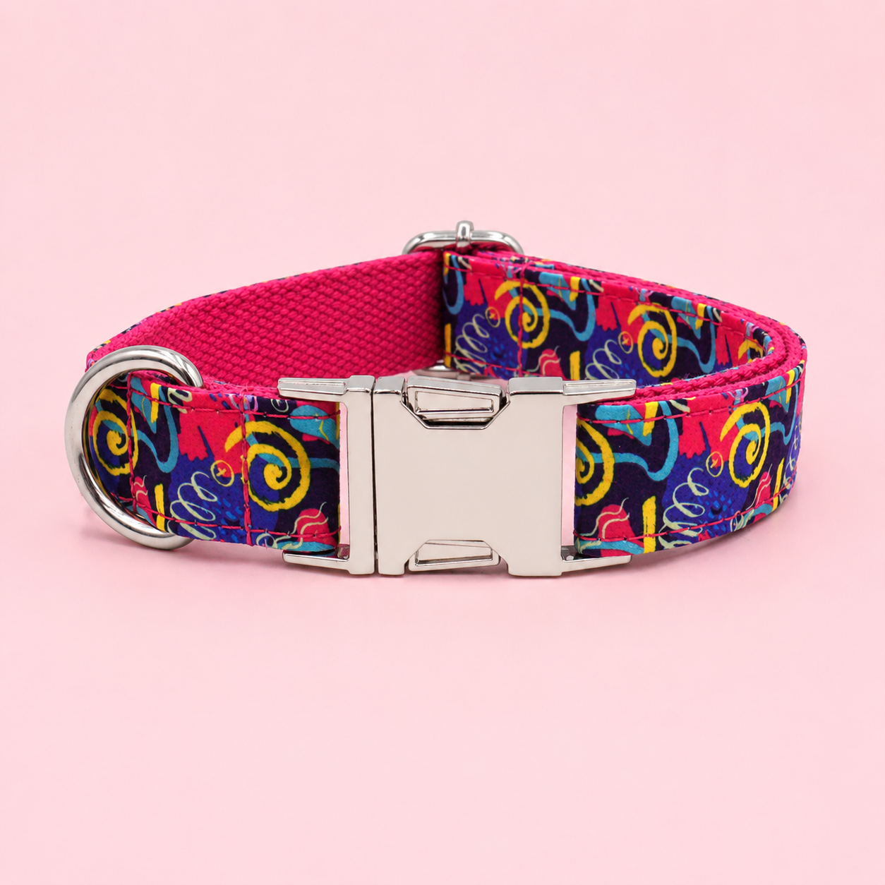 Floral Print Adjustable Dog Collar with Premium Metal Buckle