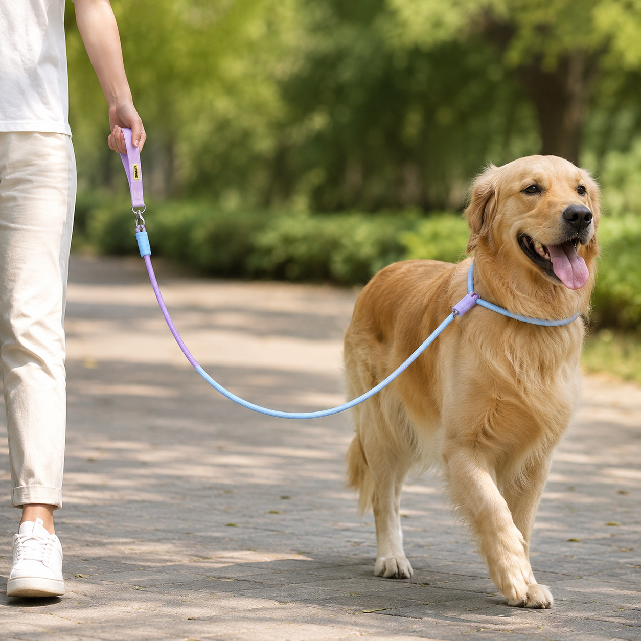 Gradient Anti-Tangle Slip Lead Dog Leash with Padded Handle & Dual Safety Stoppers