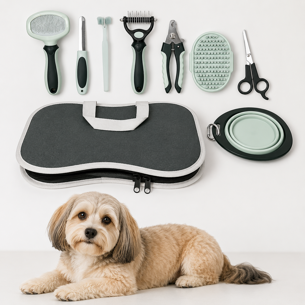 Complete Pet Grooming Kit with Storage Bag – Dog & Cat Brush, Nail Care and Trimming Set