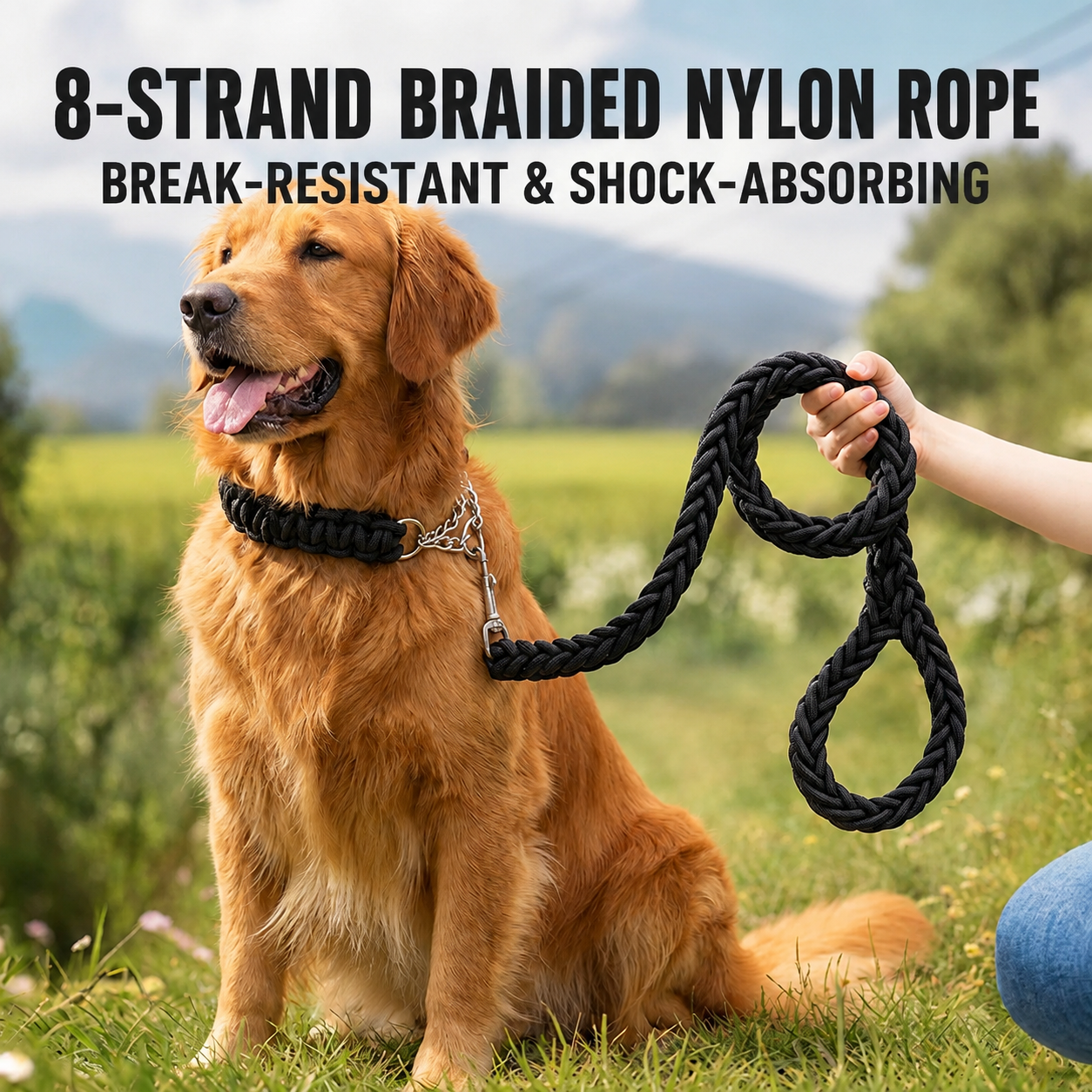 Heavy-Duty Braided Dog Leash & Slip Collar Set – 8-Strand Anti-Pull Rope